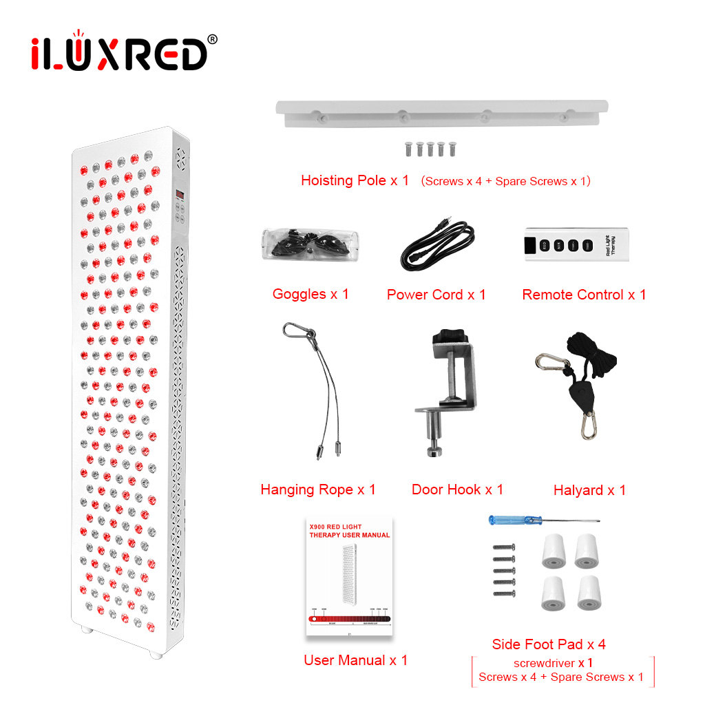 iLUXRED X900 Full Body 900W Home Use LED Light Therapy Panel Red Infrared Light Device with Movable Stand for Pain Relief 12