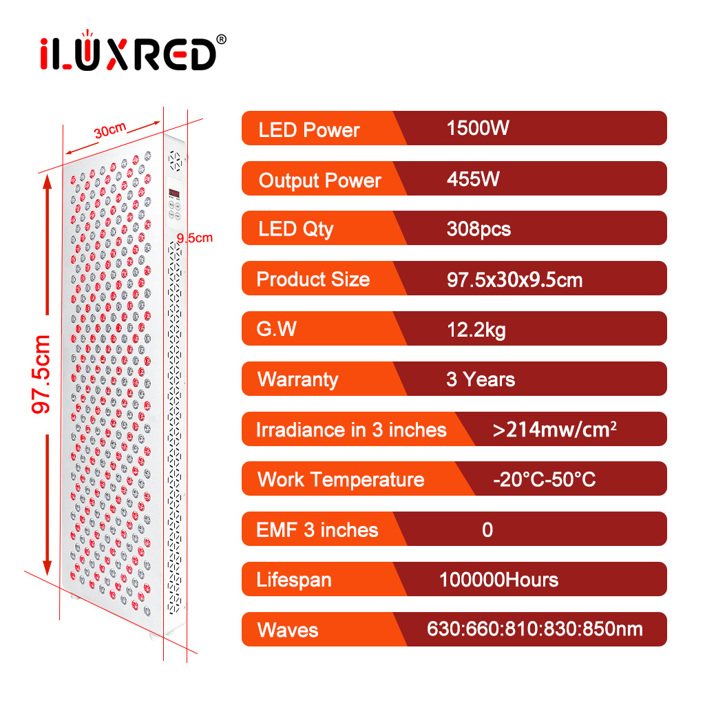 iLUXRED Infrared Therapy 1500W 660Nm 850Nm Red Light Therapy Panel With 308 Leds Clinical Grade for Beauty 6
