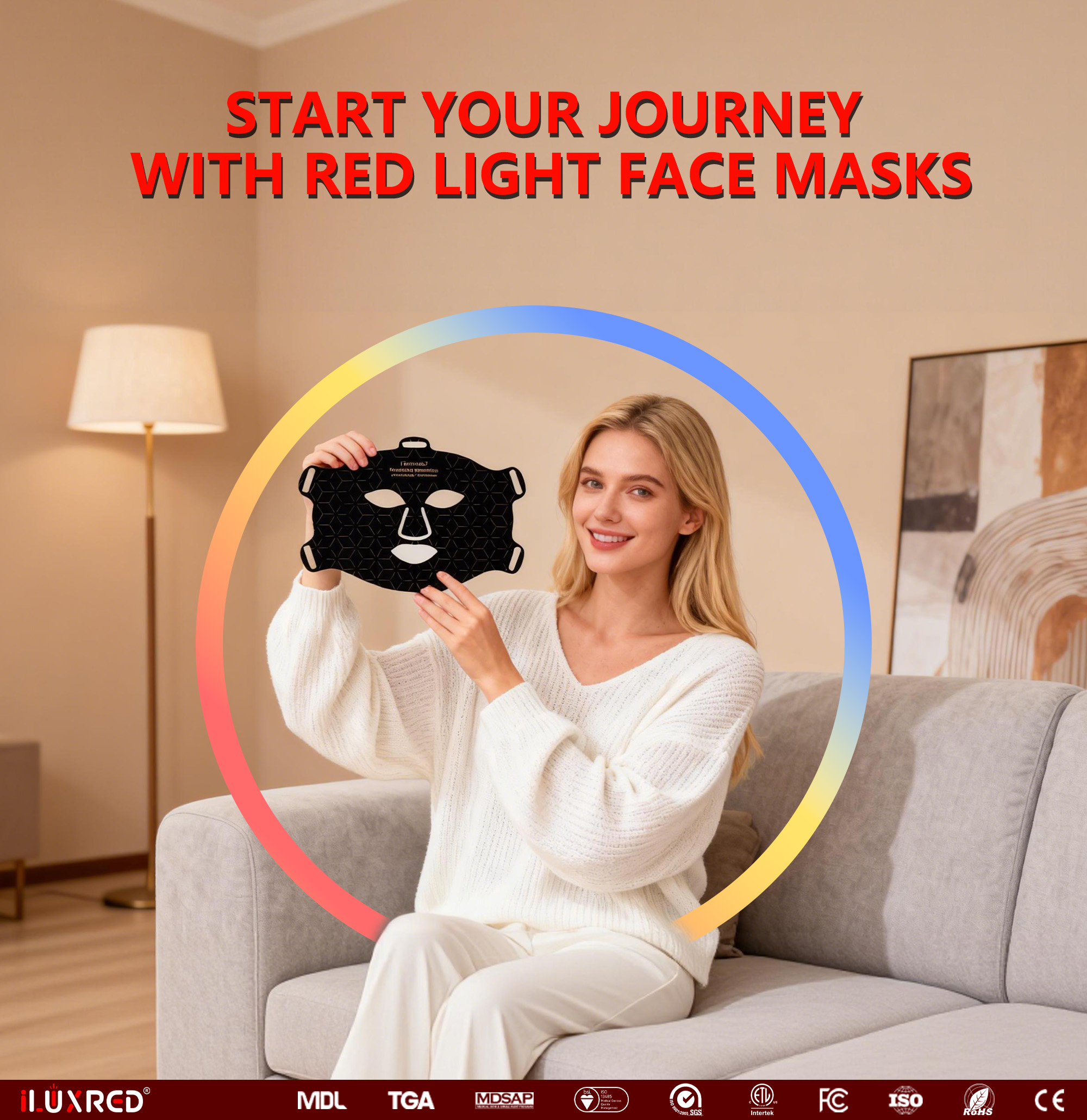 ILUXRED 510K FDA Professional Silicone Red Light Therapy Face Neck Mask Red Light Therapy Mask Led Facial Mask with battery 6