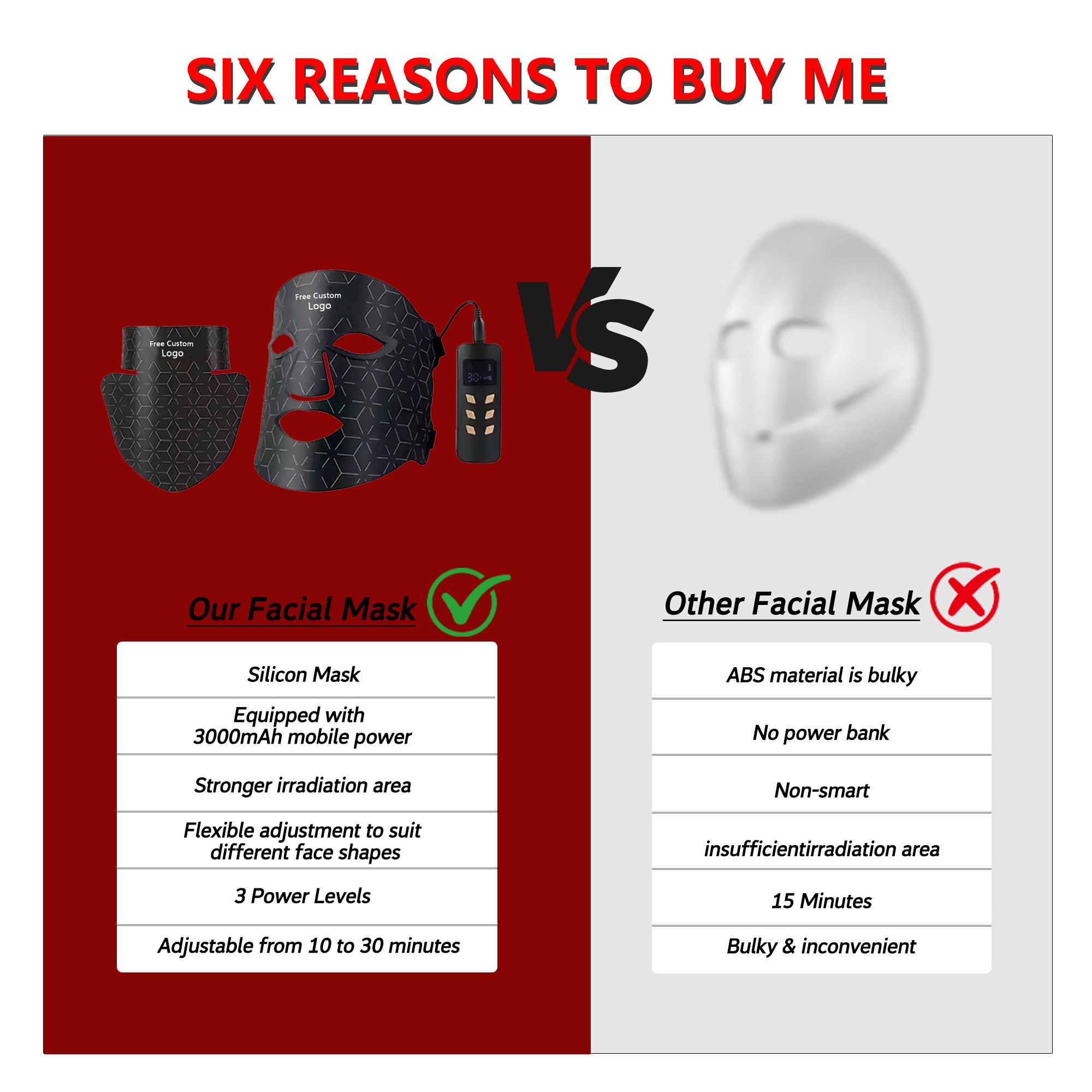 ILUXRED  Custom 460nm 580nm  630nm  850nm 4 Color Infrared Laser Led Masks Light Therapy Facial Beauty Red Light Therapy Mask Led Face Mask 7