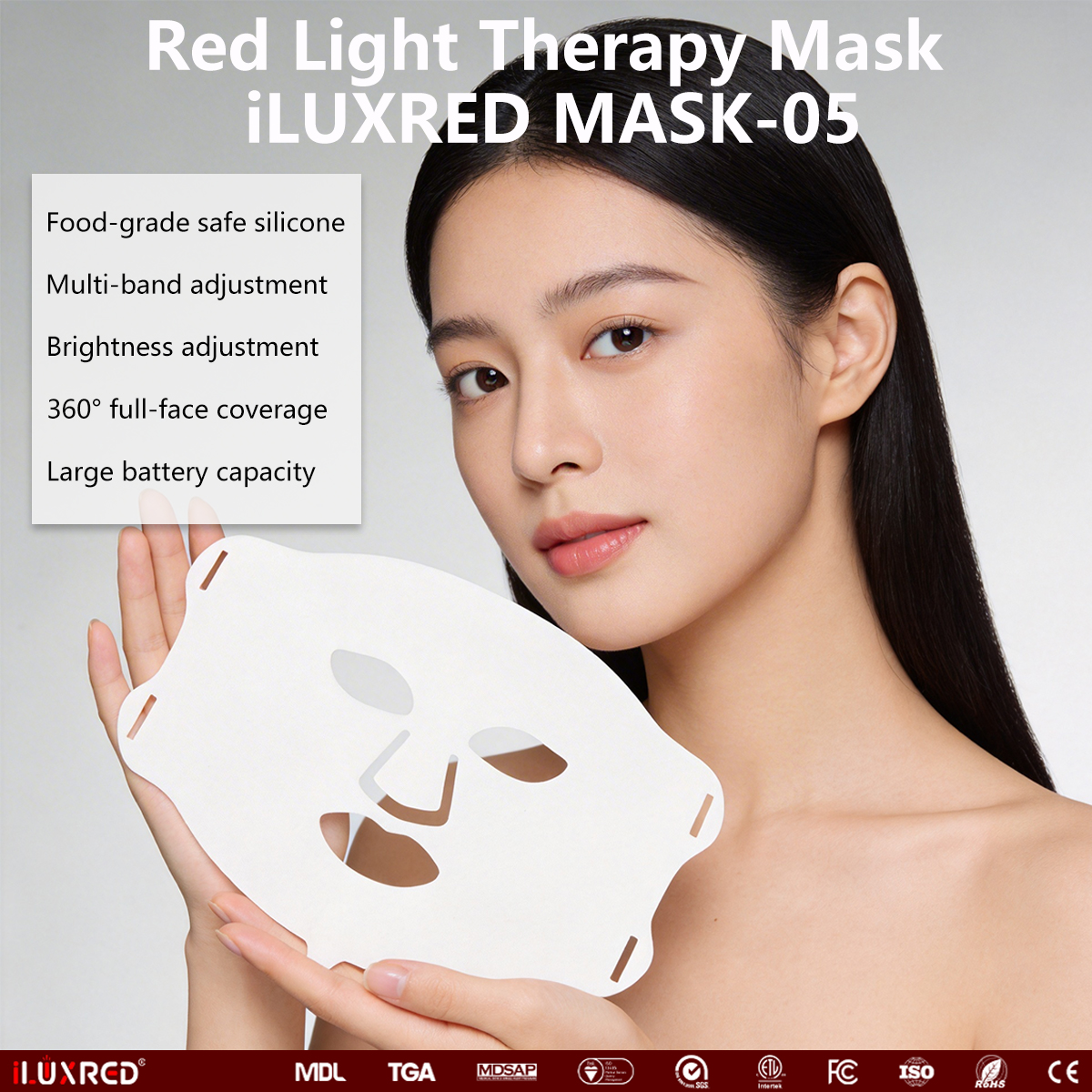 ILUXRED OEM/ODM Anti-Aging-Gesichtspflege-LED-Gesichtsmaske mit Rotlichttherapie 5