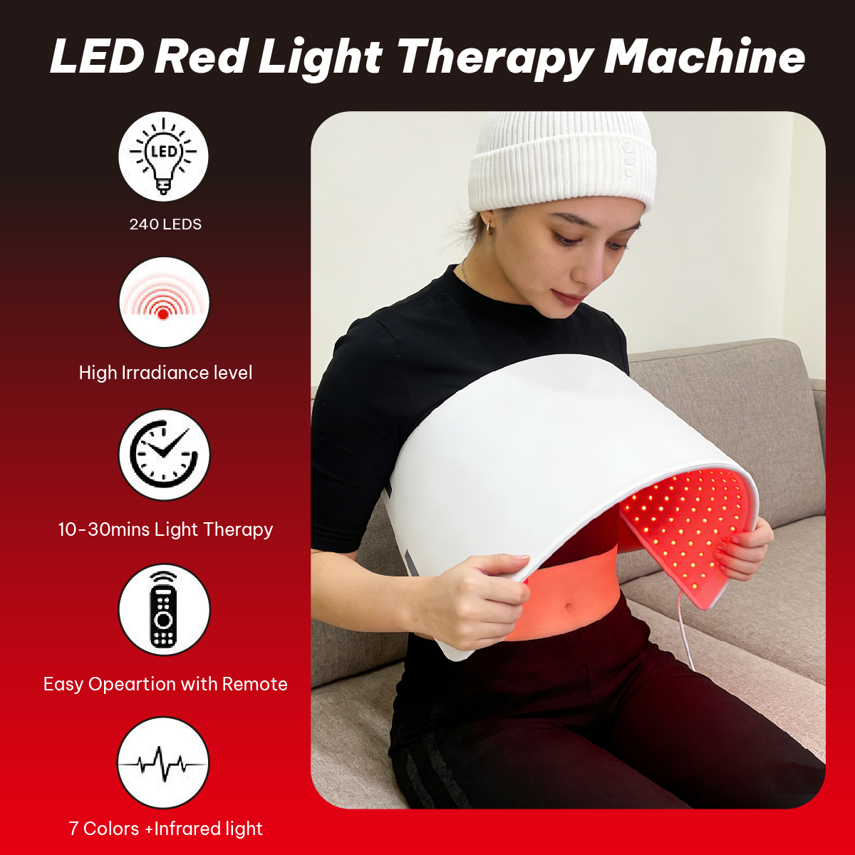 Mascarilla facial de terapia de luz roja iLUXRED - Aprobada por la FDA - Mascarilla de terapia de luz LED de 7 colores 3