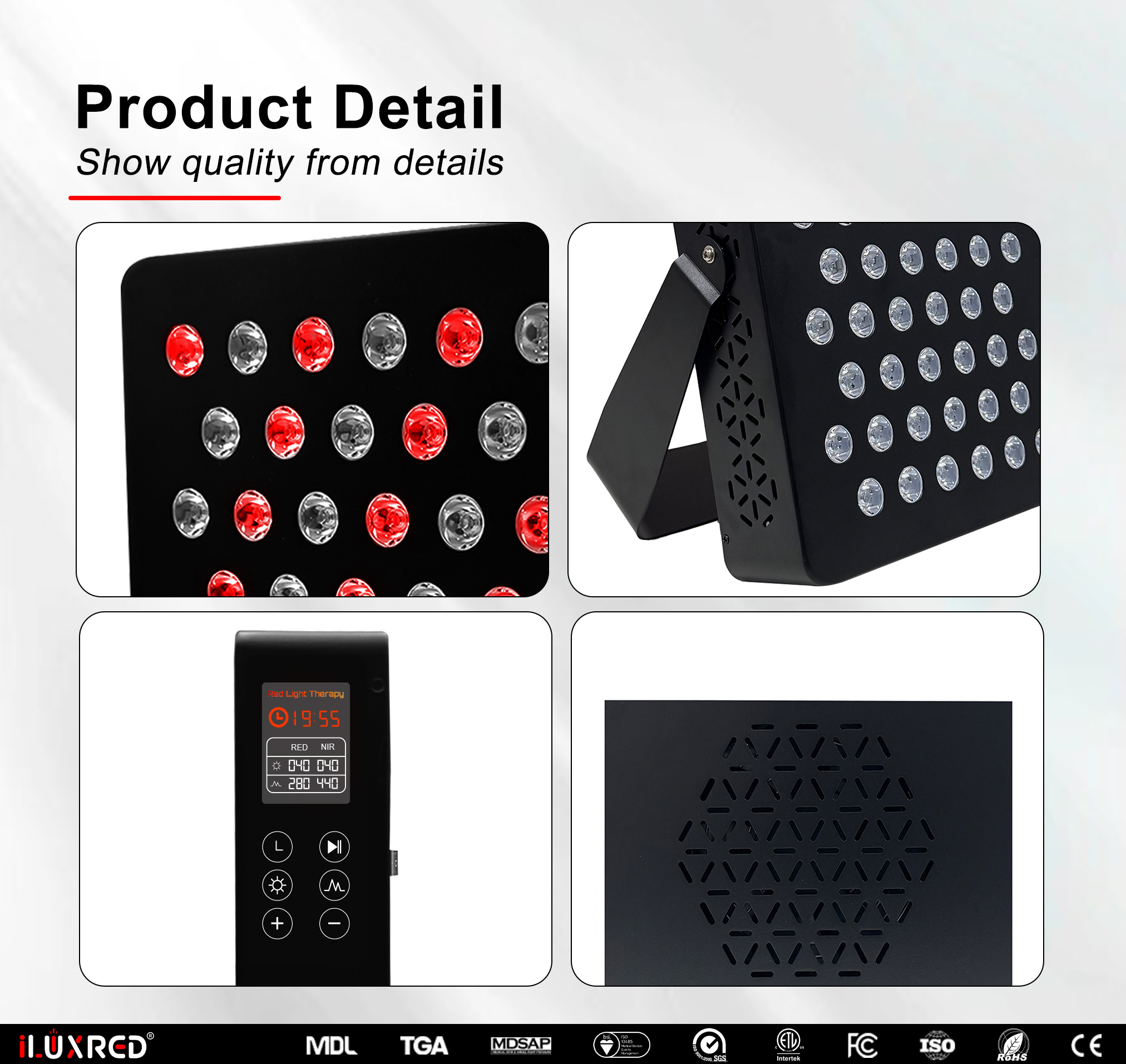 Panel de terapia de luz roja personalizado iLUXRED de 5 longitudes de onda con función de pulso 10