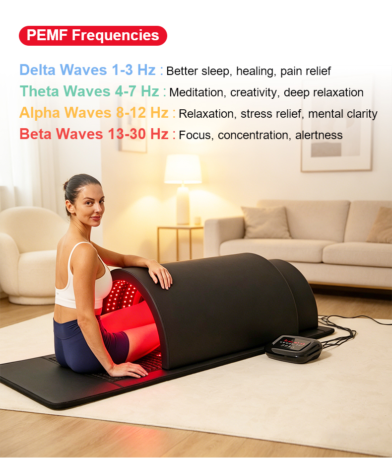 Cúpula de sauna portátil iLUXRED con terapia de luz roja, piedra energética y PEMF. 10