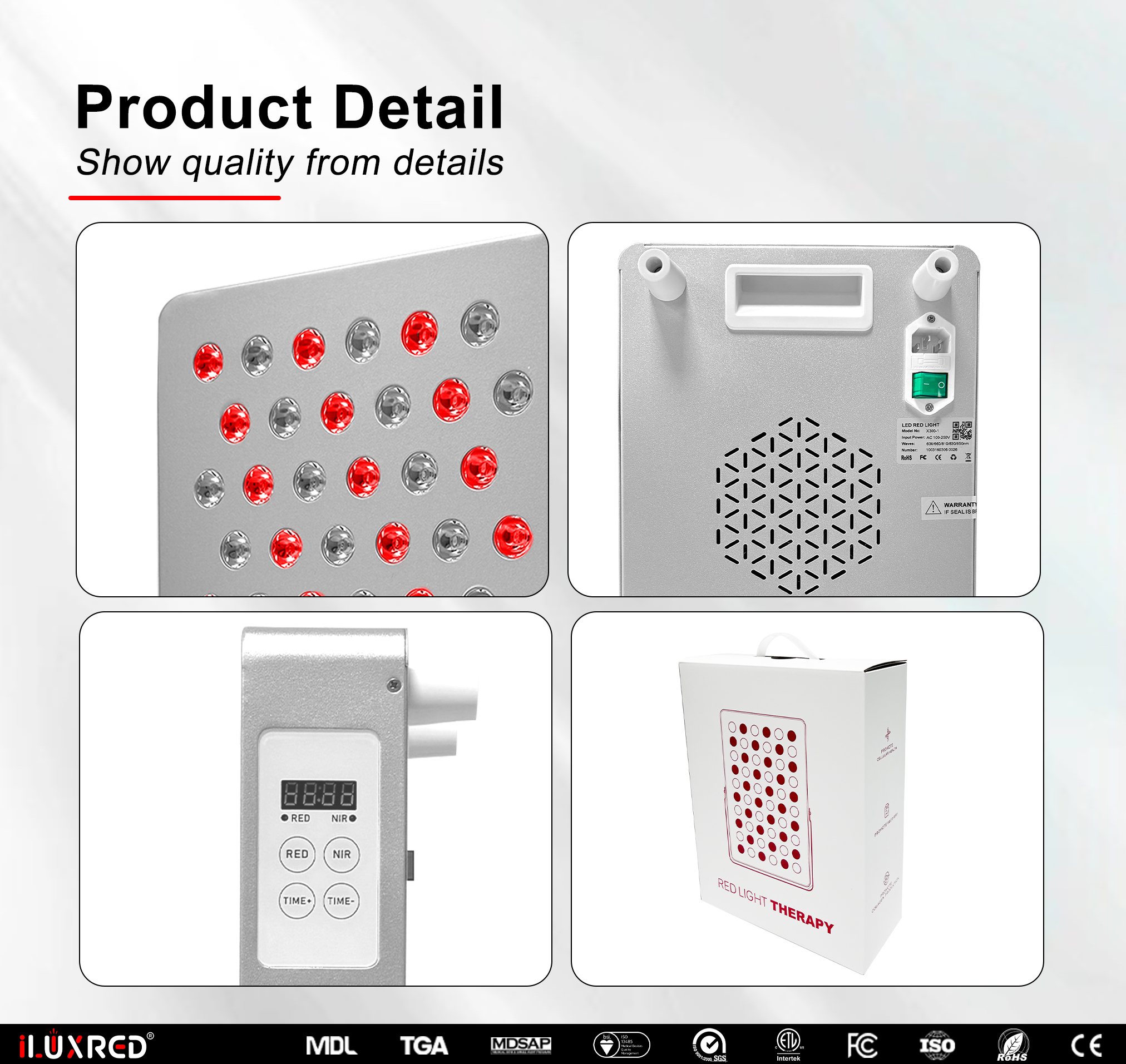 iLUXRED 300W 5 Wavelength Red Light Therapy Panel 630nm 660nm 810nm  830nm 850nm 11