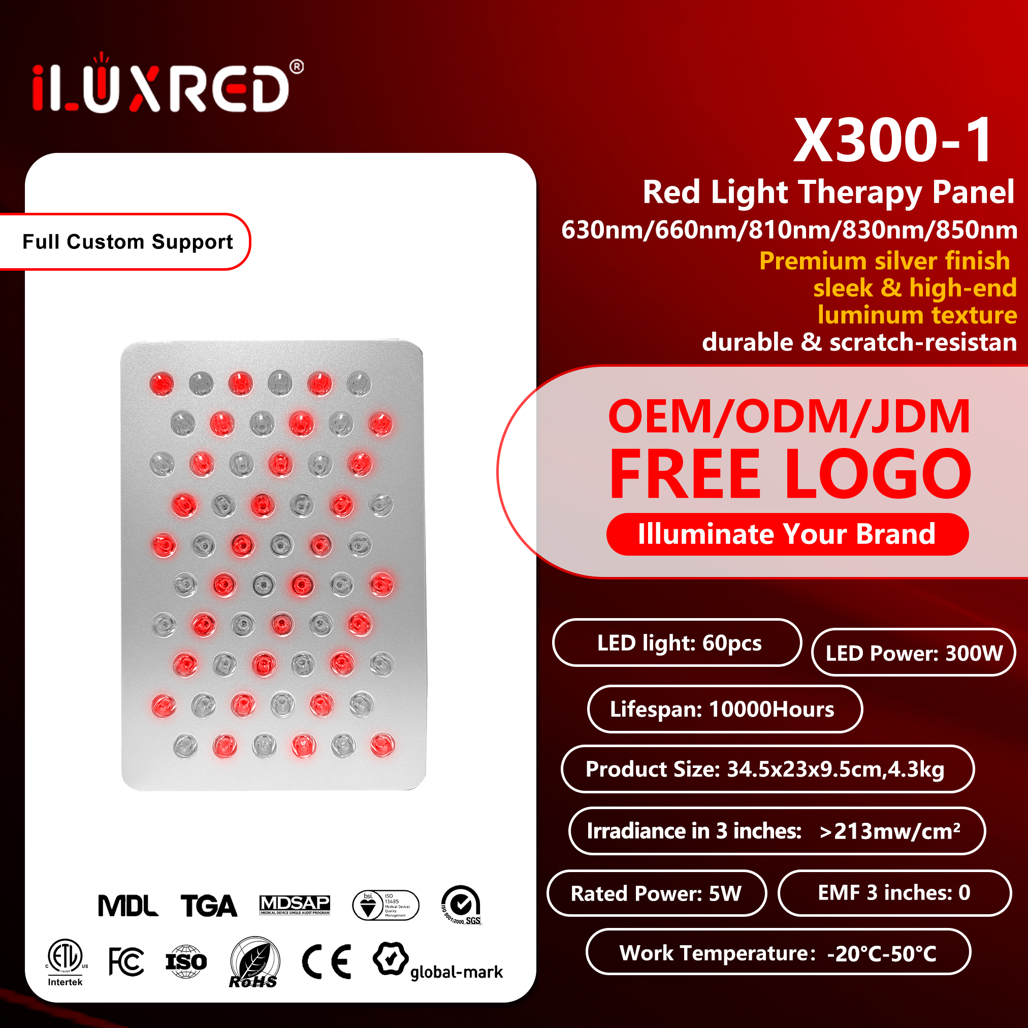 iLUXRED FDA 660nm 850nm terapia de luz roja al por mayor panel de terapia de luz roja de cuerpo completo 2