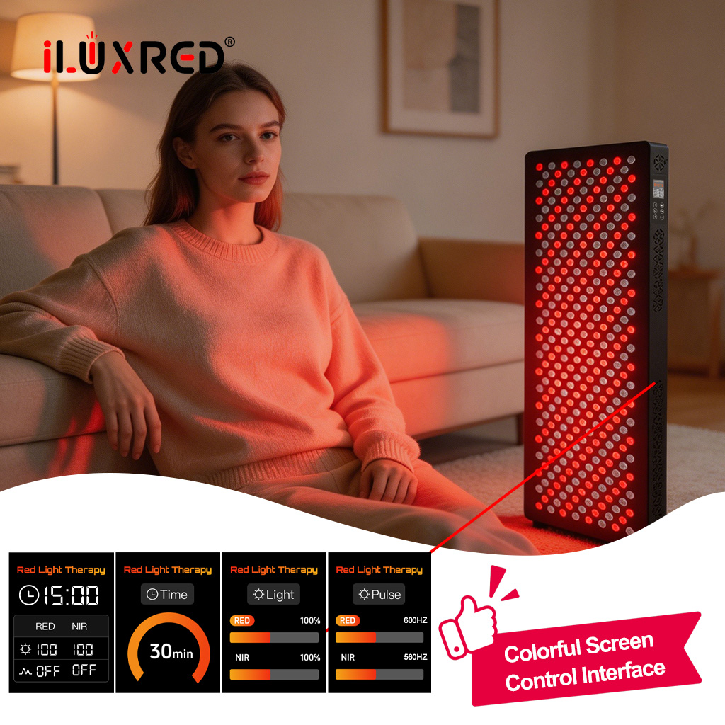 Panel de terapia de luz infrarroja roja pulsada iLUXRED de 5 longitudes de onda, 308 LED, 220 mW/cm², para todo el cuerpo con ajuste de brillo pulsado. 2