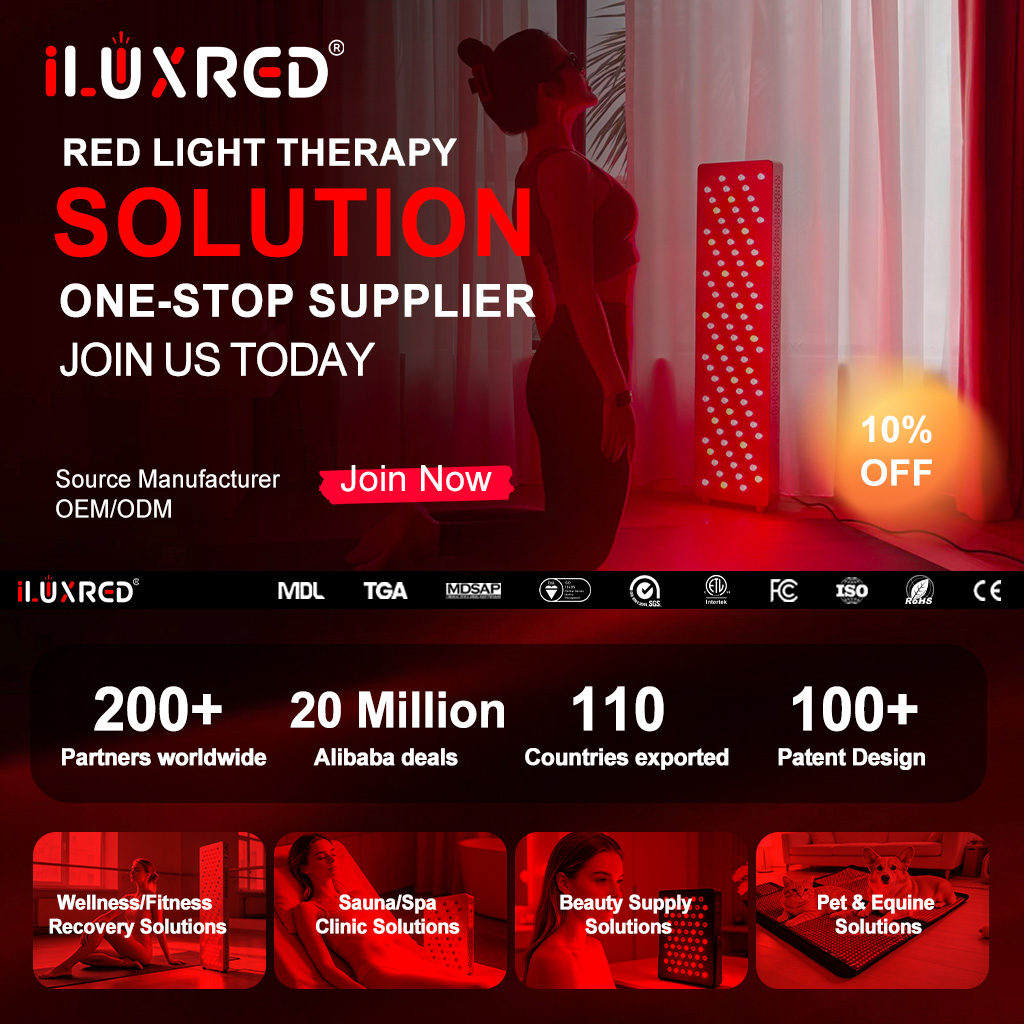 Panel de terapia de luz infrarroja roja pulsada iLUXRED de 5 longitudes de onda, 308 LED, 220 mW/cm², para todo el cuerpo con ajuste de brillo pulsado. 5