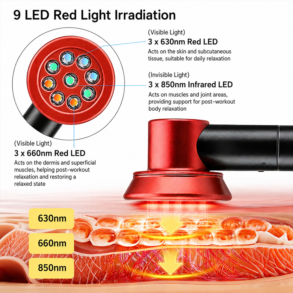 iLUXRED SD-04 Varita de terapia de luz roja LED Dispositivo portátil de terapia de luz infrarroja 630nm 660nm 850nm para rostro y cuerpo 4