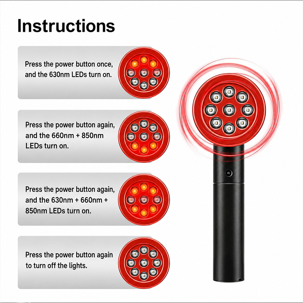 iLUXRED SD-04 Varita de terapia de luz roja LED Dispositivo portátil de terapia de luz infrarroja 630nm 660nm 850nm para rostro y cuerpo 5