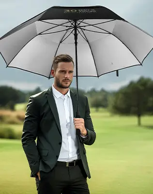 Parapluie de golf à revêtement argenté de grande taille, imperméable, automatique, avec logo personnalisé, parfait pour les promotions d&39;anniversaire 1