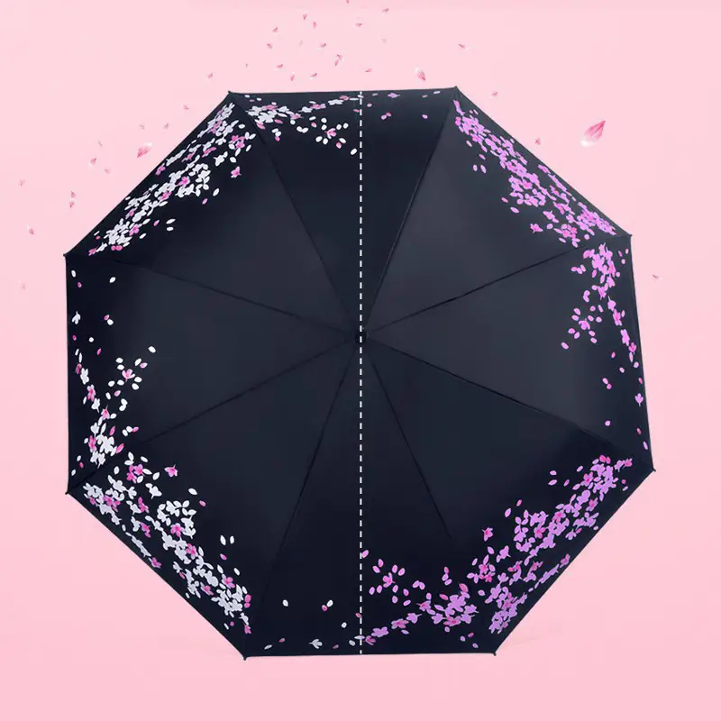 New Invention Unique Products 23 Inch Folding Umbrella Change Color When Wet Three Fold Magic Umbrella for Promotion and Advertising 1