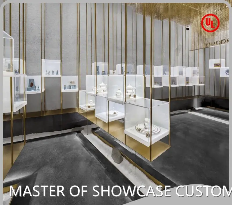 Glass Jewelry Showcase Stainless Steel - - LUXE Showcases 1