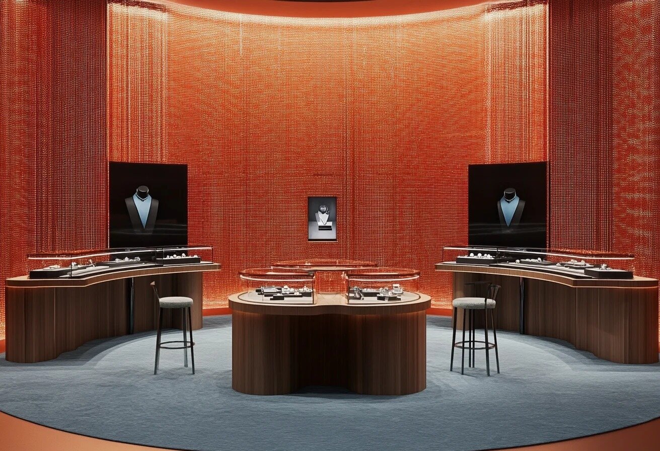 Custom Walnut Countertop Jewelry Display Cabinet Modern Luxury Furniture Design for Jewelry Stores 3