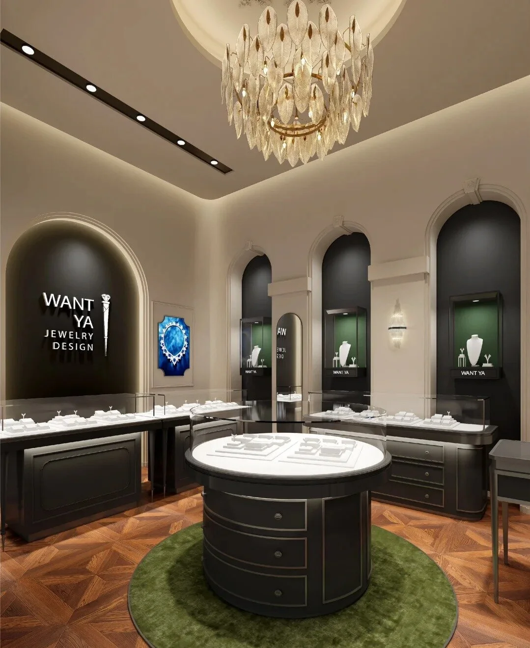 Luxury Jewelry Display Design American Vintage Style Jewellery Counters High-Quality Artifact Displays Custom 1