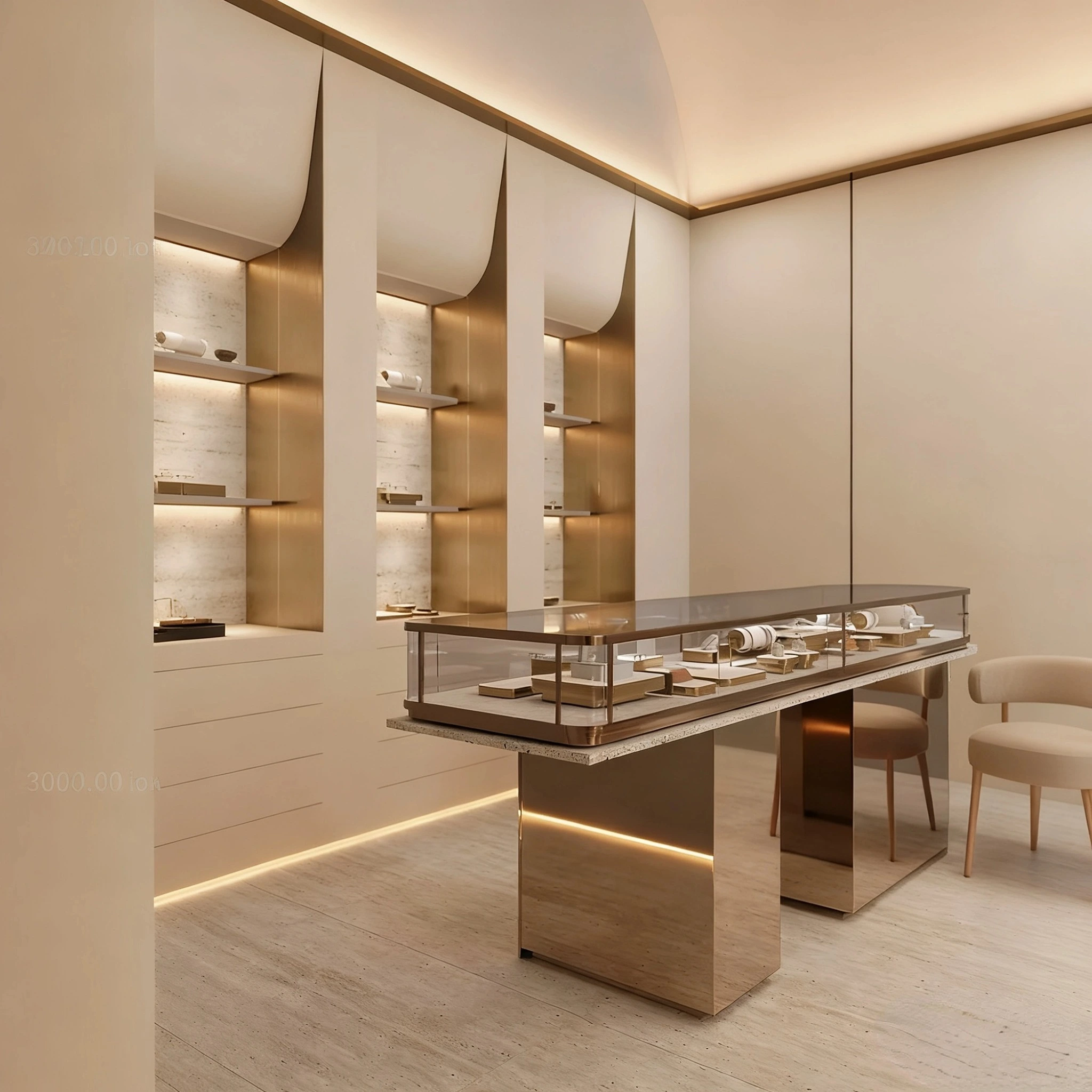 Custom Jewelry Showcases: Sculptural Curved Design Blending Classical & Modern Styles 1