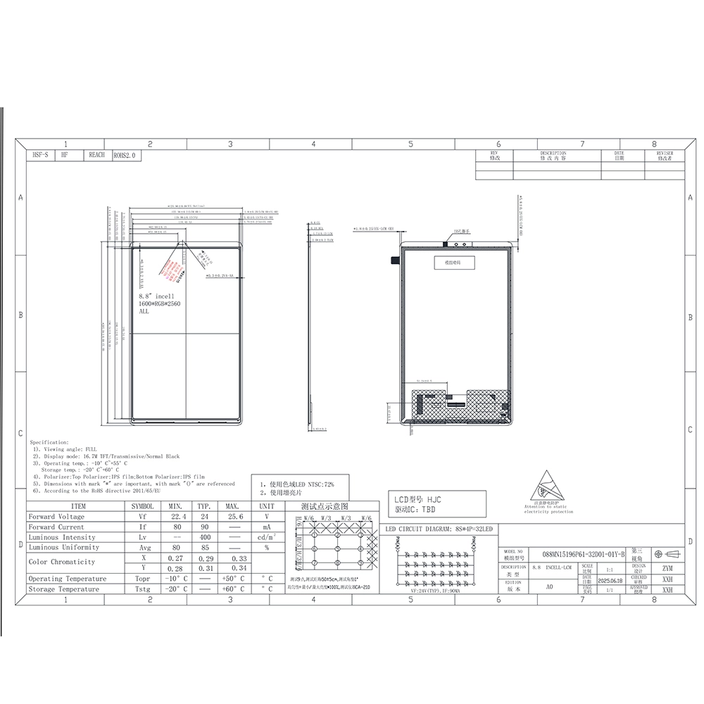 Customized 8.8 inch 1600*2500 In-cell Touch Display Ultra HD IPS-LCD Module​ 1