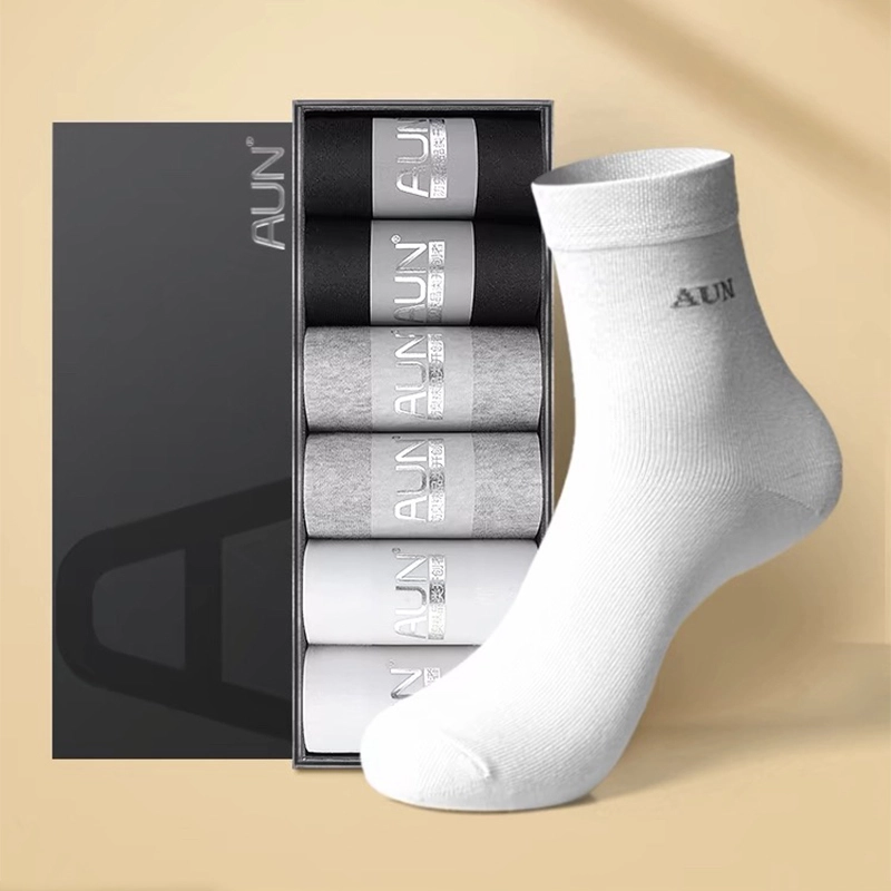 Men's medium cotton socks, spring/autumn, sweat-absorbent, breathable, odor-proof, white, high-end 1