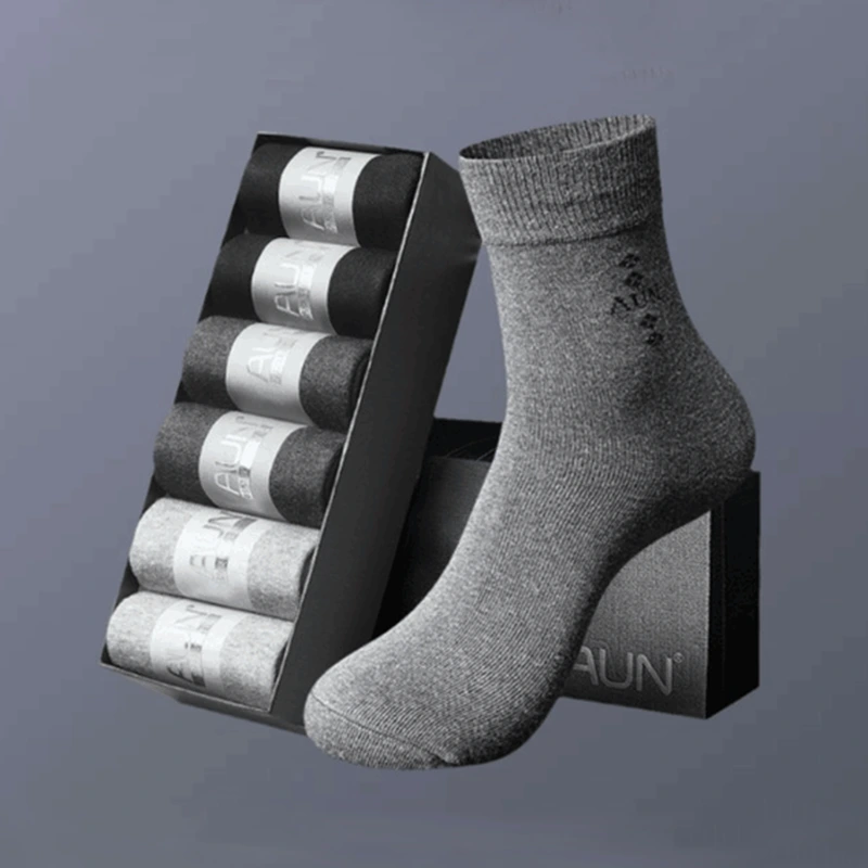 Men's med cotton socks, spring/autumn, sweat-absorbent, breathable, antibacterial, blk, biz. 1