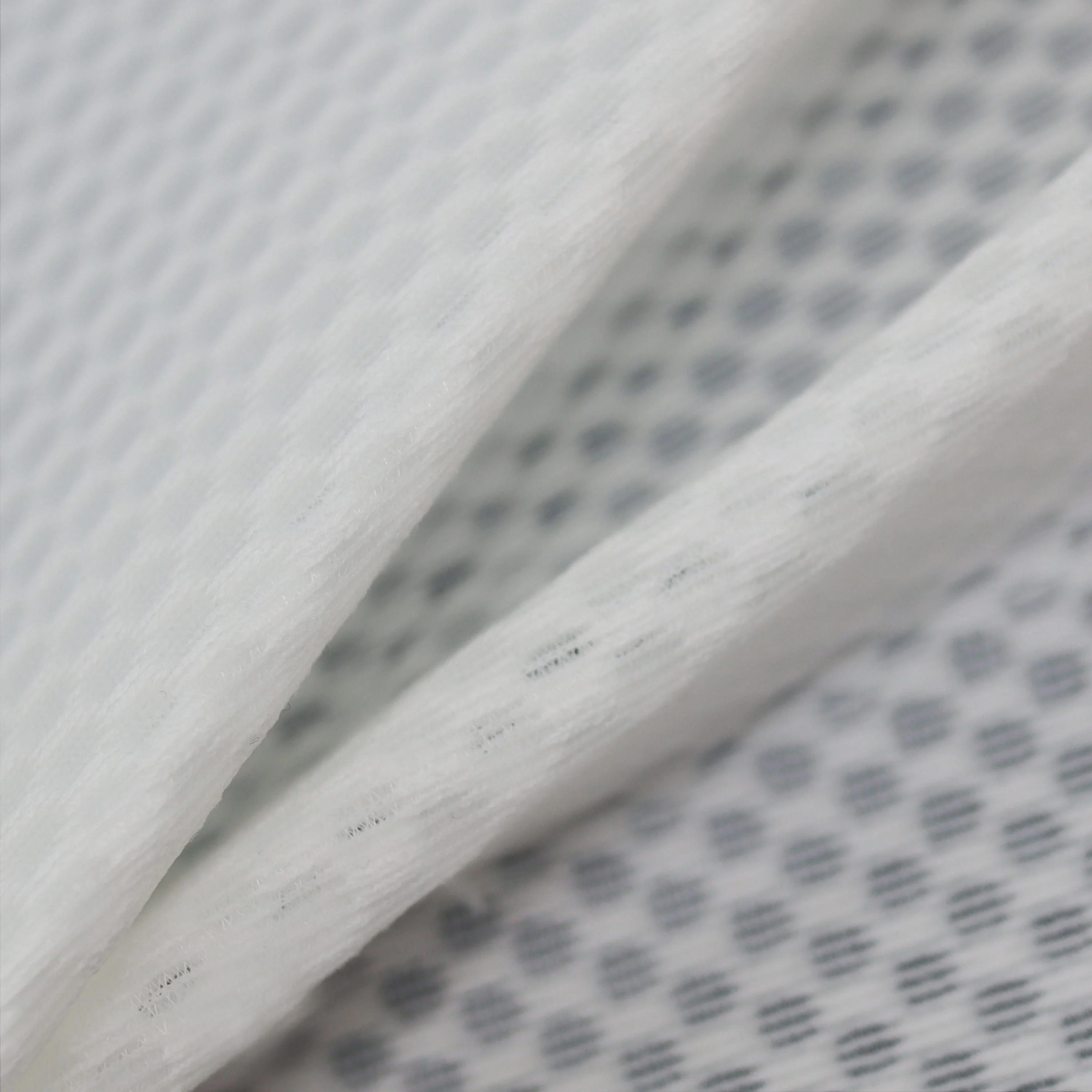 Tejido por urdimbre malla triple regular de doble cara D3423F Versión pública superior cómoda, transpirable, suave, blanca, sensación tridimensional en capas semitransparente 1