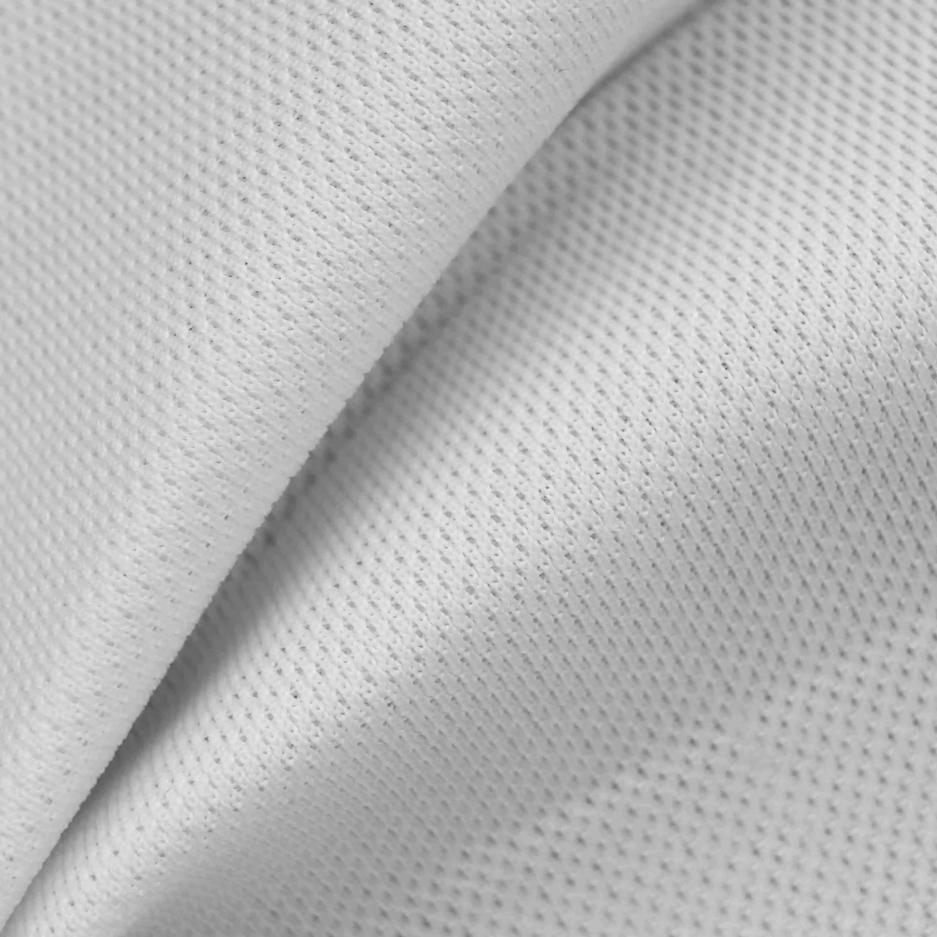 Tejido por urdimbre marco de hilo jacca simple de doble cara malla de tres capas PDJ6484X Parte superior masculina cómoda transpirable suave blanco transpirable semitransparente perforado 1