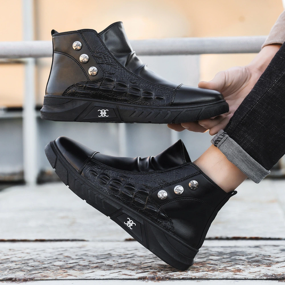 In 2025, leather shoes men's high-grade sense of high-top autumn and winter new leather British style crocodile soft-soled Martin boots tide 1
