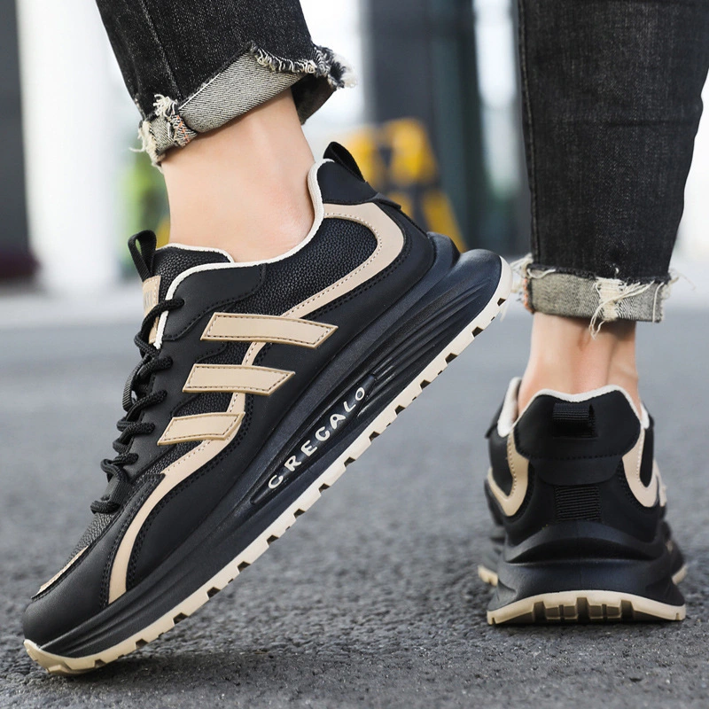 2025 men's shoes in autumn and winter, the new leather sneakers are light and comfortable, soft-soled casual tide shoes, thick-soled versatile color matching old shoes. 1