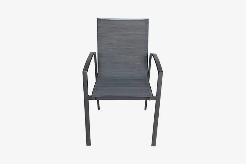 Metal Sling Textilener kanpoaldean pilatzeko aluminiozko jatetxe terraza lorategiko aulkia 1