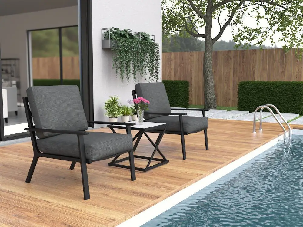 Patio Sofa Set ine Textilene Fabric Sofa uye Tempered Glass Tafura Pamusoro 1