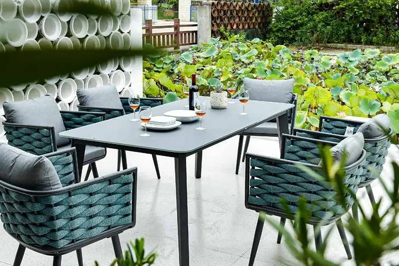 6 Seaters Aluminum Outdoor Furniture Dining Table Chairs 1