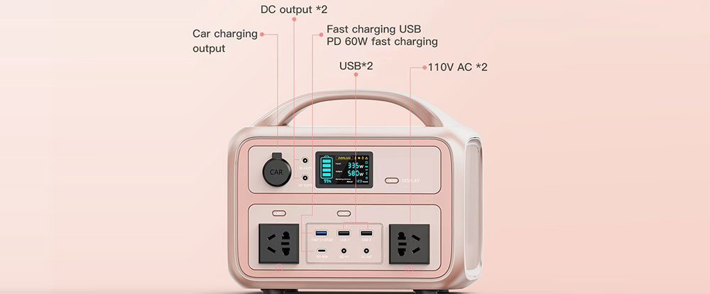 600W Pink Portable Power Station Inbyggd snabbladdning Ny modell iFlowpower 9