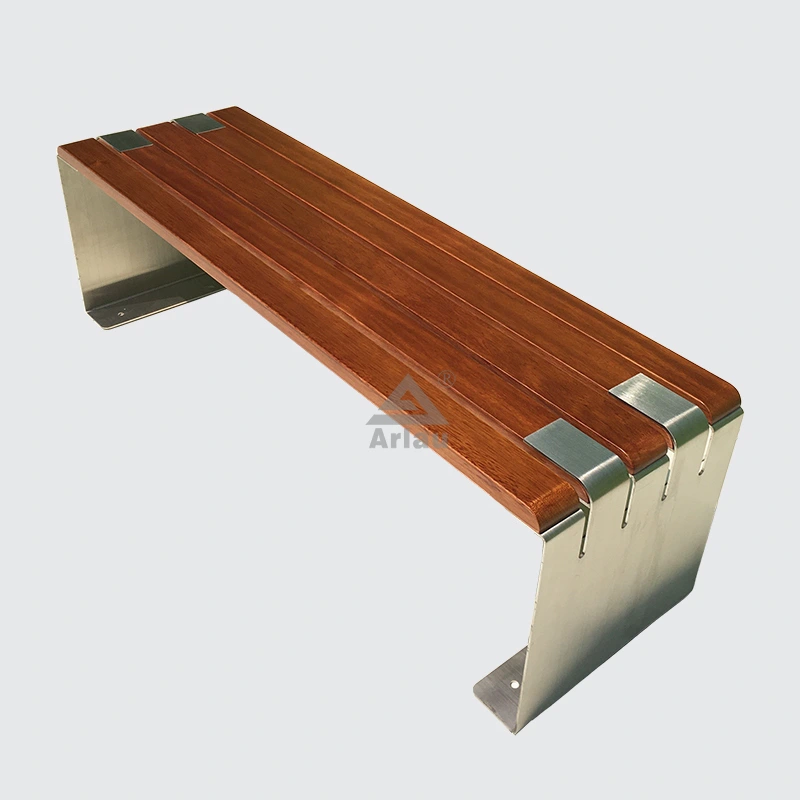Diseño de banco de madera para muebles de parque callejero sin respaldo personalizado 1