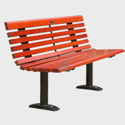 Banco público de listones de madera para exterior con respaldo 1