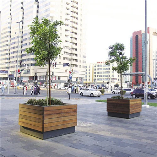 Grands pots d'arbre Planteur à fleurs en bois de rue en plein air 1