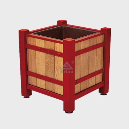 Outdoor street metal fame wood flower pots wholesale 1