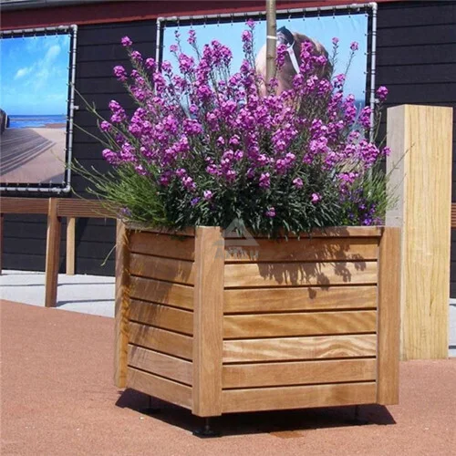 Outdoor wood planters standing street plant pots 1