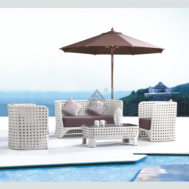 Canapé d'extérieur en rotin, mobilier de jardin, ensemble de canapé en osier, 4 places avec table 1