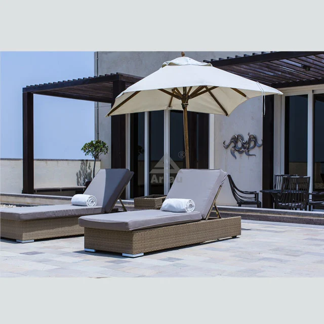 Rattan chaise outdoor furniture sun lounger with side table 1
