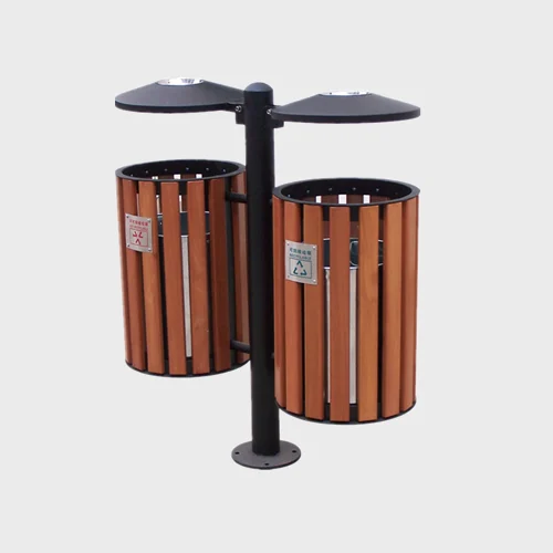 Dual modern outdoor wood dustbin 1