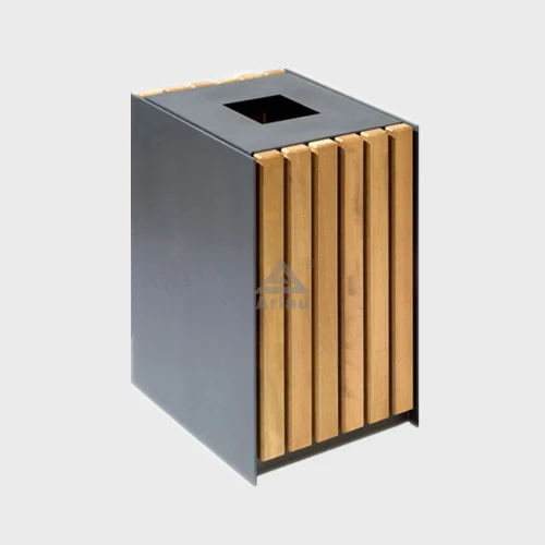Outdoor Square Wood Garbage Dustbin 1
