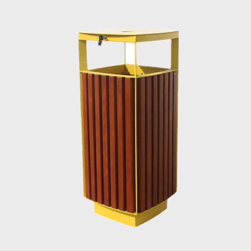 Roadside Steel Wooden Dustbin - Durable Outdoor Trash Can - Arlau