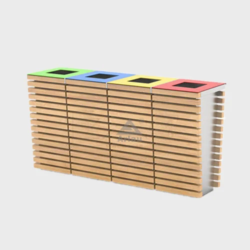 Contenedor de reciclaje de residuos múltiples de madera 1