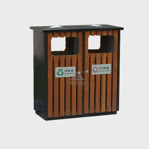 Dual compartment wood trash bin 1
