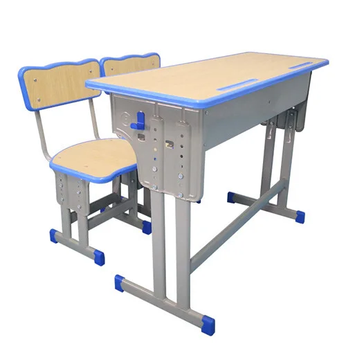Adjustable school double student desk with chair 1
