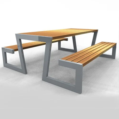 Outdoor wood picnic table with attached bench seat 1