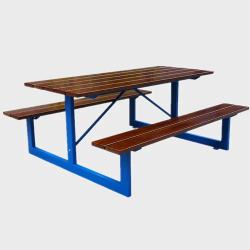Rectangular wooden picnic table bench with benches 1