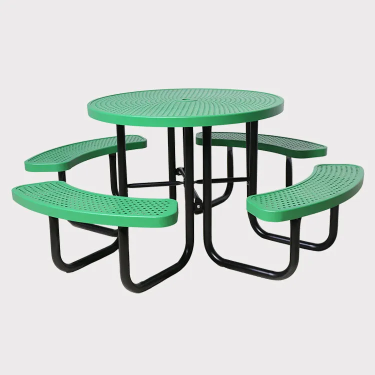 Table de pique-nique ronde extérieure en acier perforé avec parapluie 1