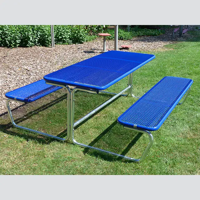 Outdoor thermoplastic picnic table with two benches 1