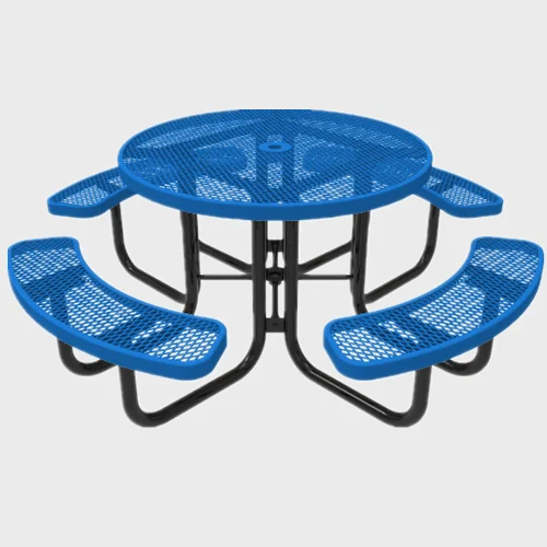 Expanded metal round outdoor commercial picnic table 1