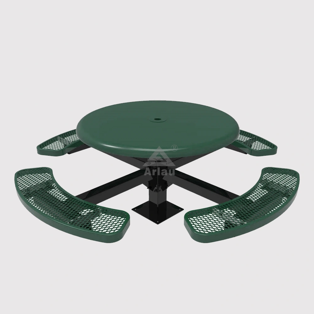 Round Pedestal Solid Top Thermoplastic Steel Picnic Table 1